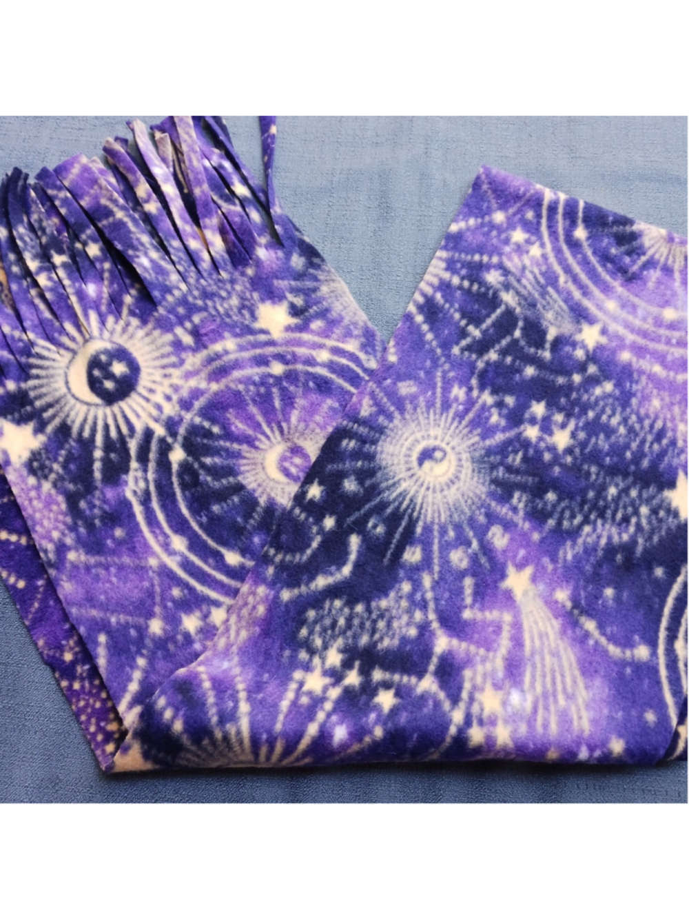 Y2K Vintage Celestial Sun Stars And Moon Fleece Scarf 60x11 Boho Retro